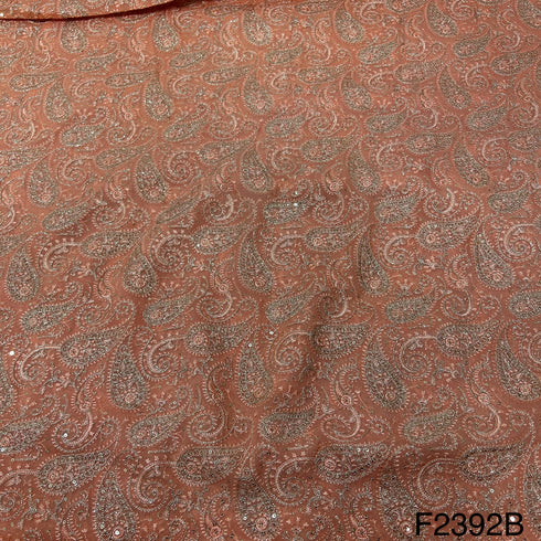Thread Sequins Embroidered Georgette Fabric-F2392