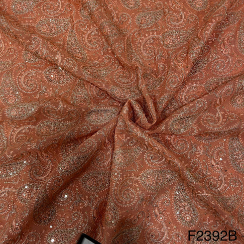 Thread Sequins Embroidered Georgette Fabric-F2392