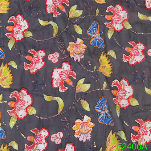 Thread Sequins Embroidered Organza Fabric-F2406