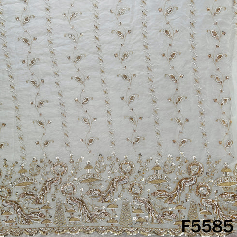 Dyeable Cut Dana Zari Sequins Embroidered Georgette Fabric - F5585