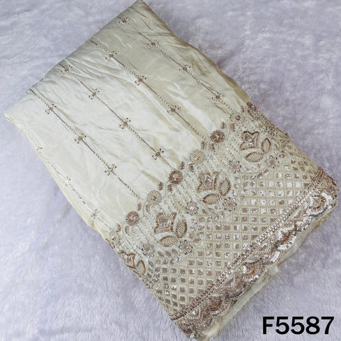 Dyeable Cut Dana Zari Sequins Pearl Embroidered Shimmer Tissue Fabric - F5587