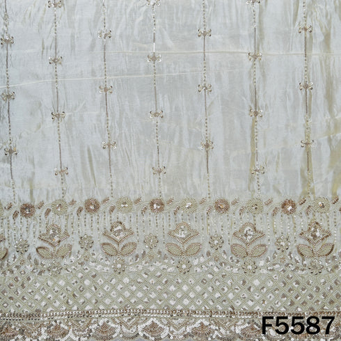 Dyeable Cut Dana Zari Sequins Pearl Embroidered Shimmer Tissue Fabric - F5587