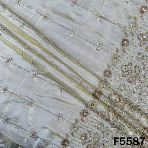 Dyeable Cut Dana Zari Sequins Pearl Embroidered Shimmer Tissue Fabric - F5587