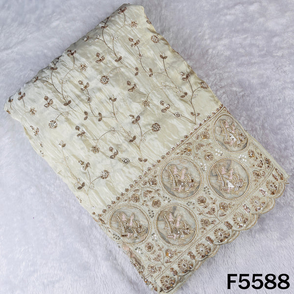 Dyeable Cut Dana Zari Sequins Pearl Embroidered Shimmer Tissue Fabric - F5588