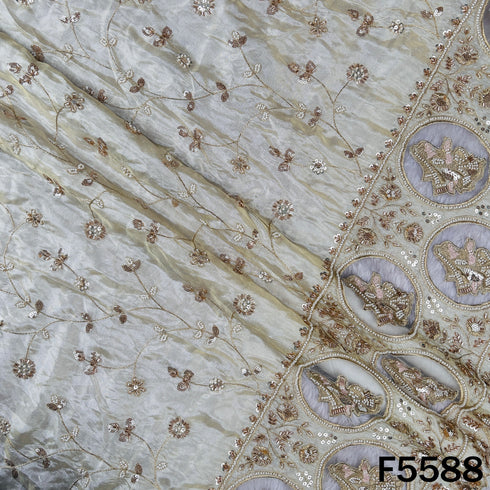 Dyeable Cut Dana Zari Sequins Pearl Embroidered Shimmer Tissue Fabric - F5588