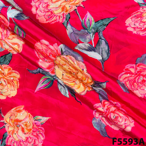 Digital Print Cut Dana Pearl Sequins Work Crepe Fabric-F5593