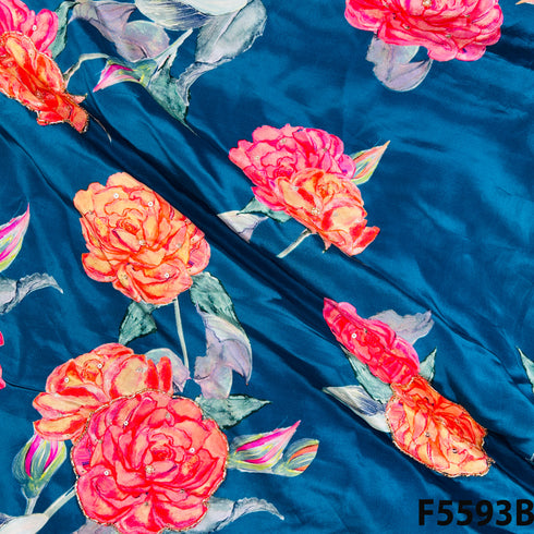 Digital Print Cut Dana Pearl Sequins Work Crepe Fabric-F5593