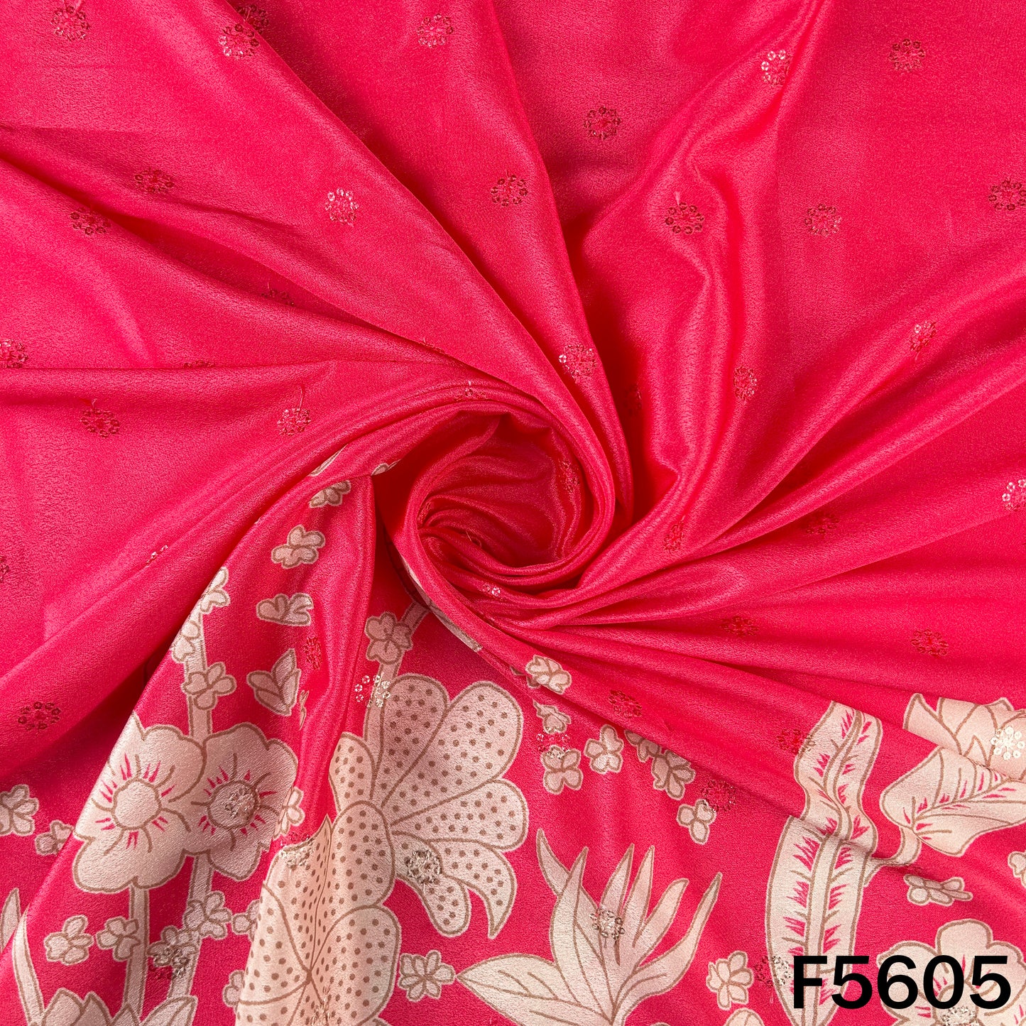 Digital Print Thread Sequins Work Crepe Fabric - F5605
