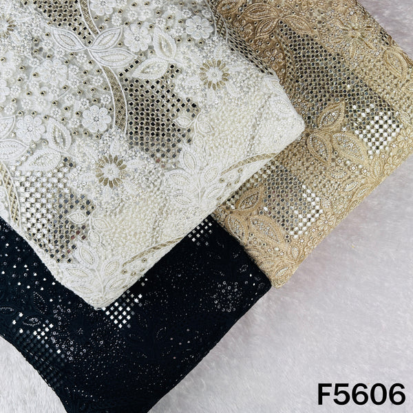 Cut Work Faux Mirror Thread Sequins Embroidered Net Fabric - F5606