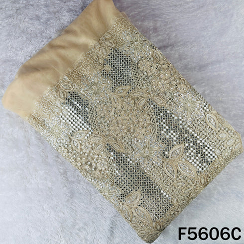 Cut Work Faux Mirror Thread Sequins Embroidered Net Fabric - F5606