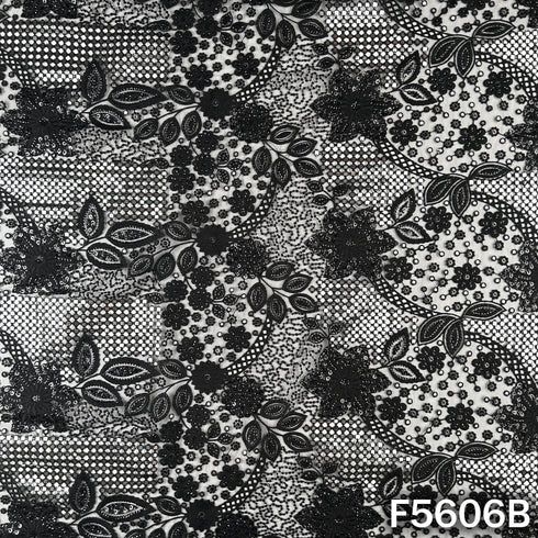 Cut Work Faux Mirror Thread Sequins Embroidered Net Fabric - F5606
