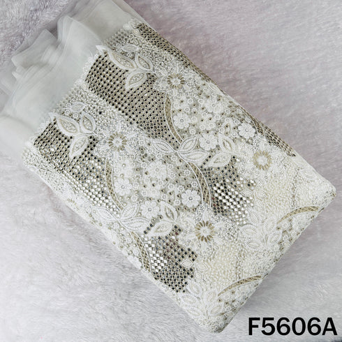 Cut Work Faux Mirror Thread Sequins Embroidered Net Fabric - F5606