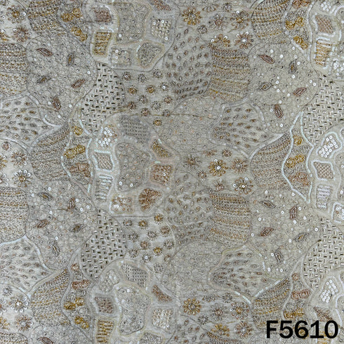 Dyeable Cut Dana Zari Sequins Embroidered Shimmer Tissue Fabric - F5610