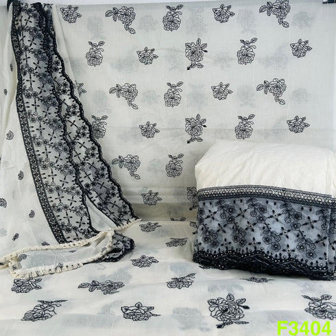 Thread Sequins Embroidered Cotton Fabric-F3404