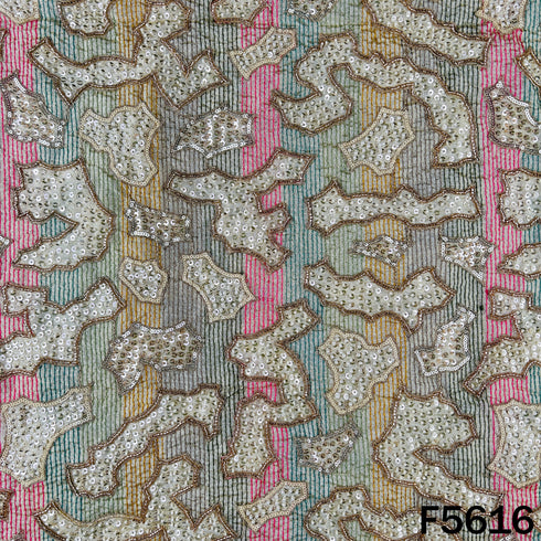 Cut Dana Thread Zari Sequins Pearl Embroidered Shimmer Tissue Fabric - F5616