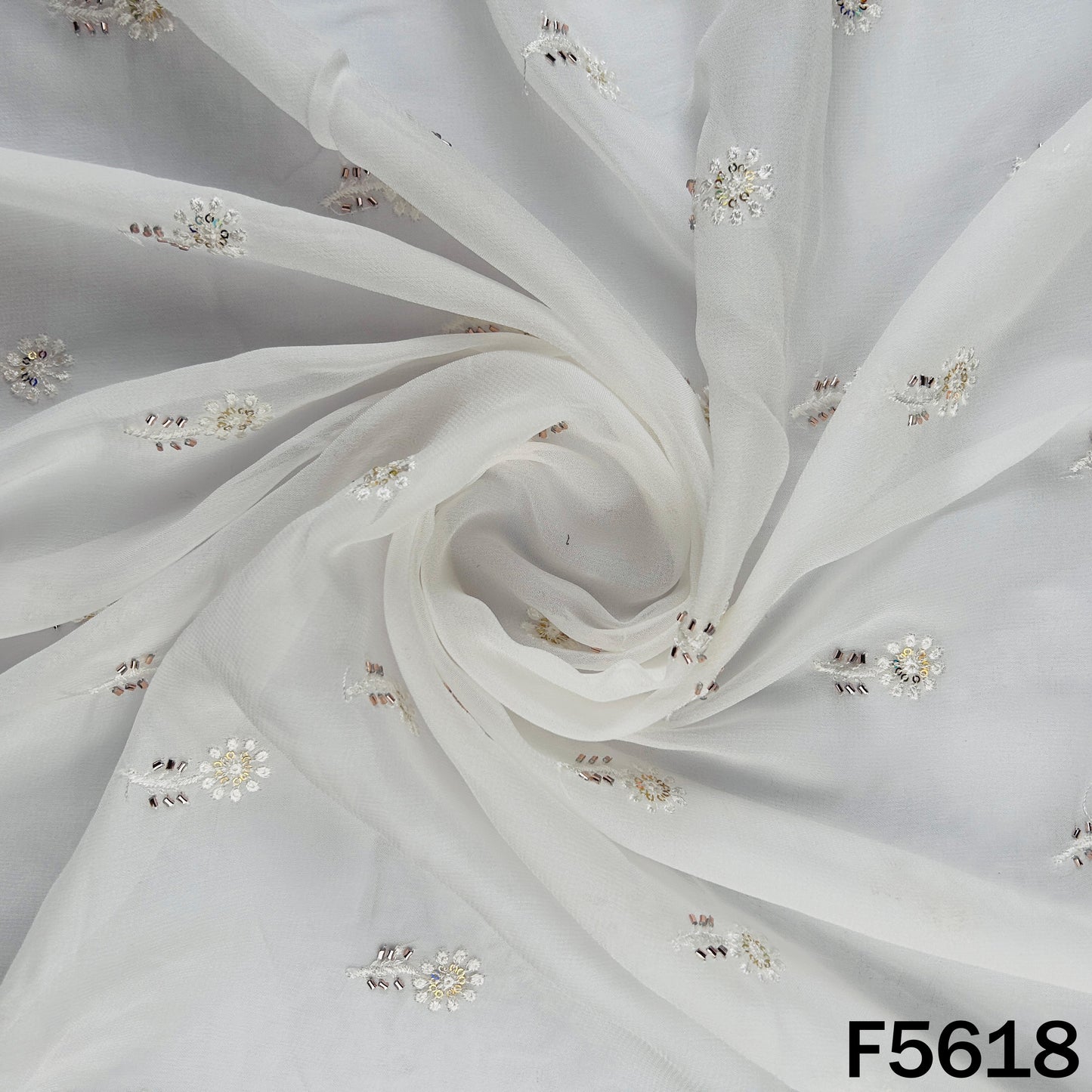 Dyeable Thread Sequins Work Georgette Fabric - F5618