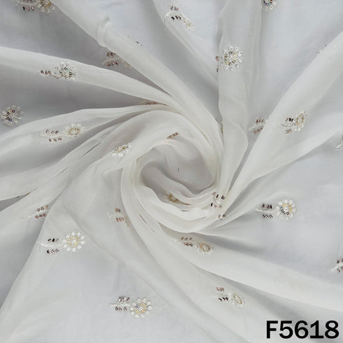 Dyeable Thread Sequins Work Georgette Fabric - F5618