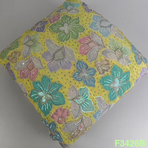 Cut Dana Work Zari Sequins Embroidered Viscose Crepe Fabric-F3426