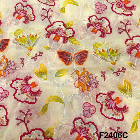 Thread Sequins Embroidered Organza Fabric-F2406