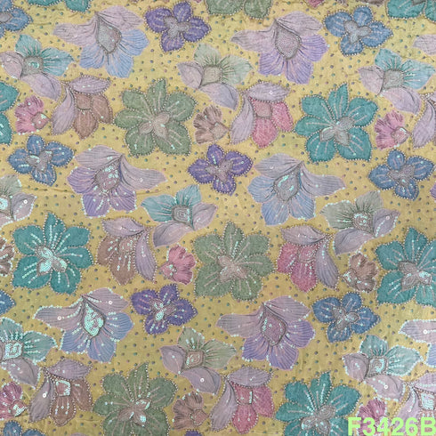 Cut Dana Work Zari Sequins Embroidered Viscose Crepe Fabric-F3426