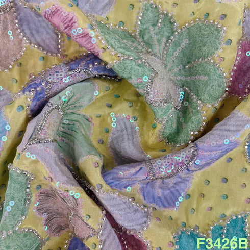 Cut Dana Work Zari Sequins Embroidered Viscose Crepe Fabric-F3426