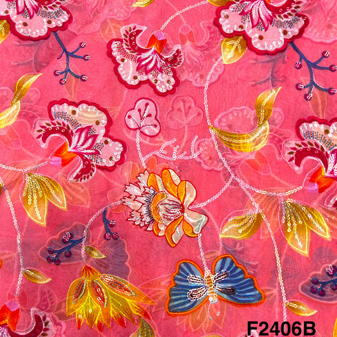 Thread Sequins Embroidered Organza Fabric-F2406