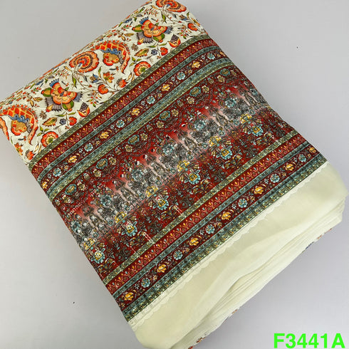 Positional Print Thread Embroidered Cotton Fabric-F3441