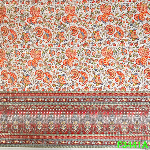 Positional Print Thread Embroidered Cotton Fabric-F3441