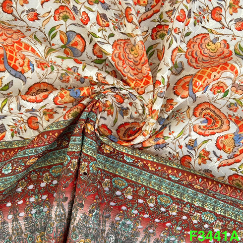Positional Print Thread Embroidered Cotton Fabric-F3441
