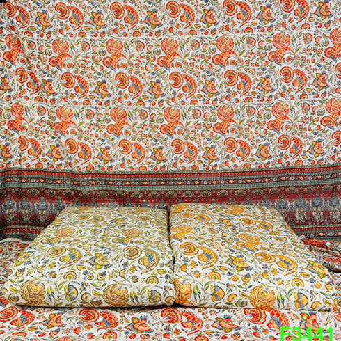 Positional Print Thread Embroidered Cotton Fabric-F3441