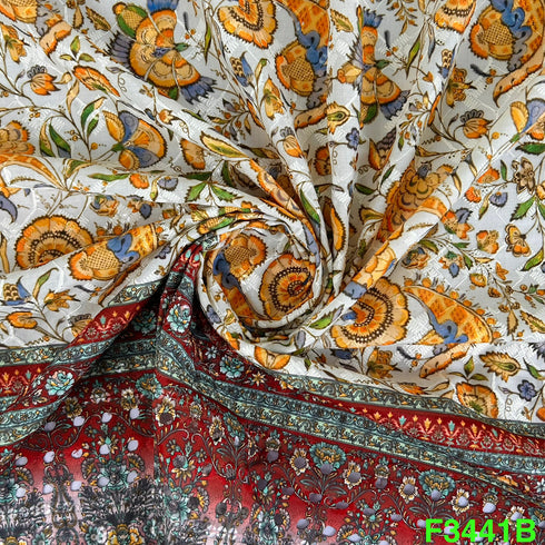 Positional Print Thread Embroidered Cotton Fabric-F3441