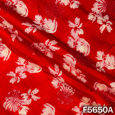 Digital Print Thread Sequins Work Chinnon Chiffon Fabric - F5650