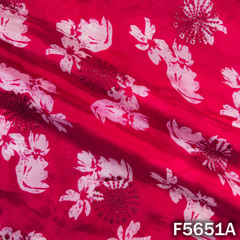 Digital Print Thread Sequins Work Chinnon Chiffon Fabric - F5651