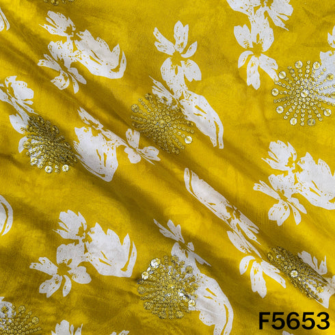 Digital Print Thread Sequins Work Chinnon Chiffon Fabric - F5653