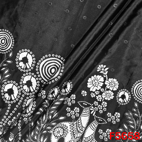 Digital Print Thread Sequins Work Crepe Fabric - F5658