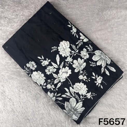 Digital Print Thread Sequins Work Crepe Fabric - F5657