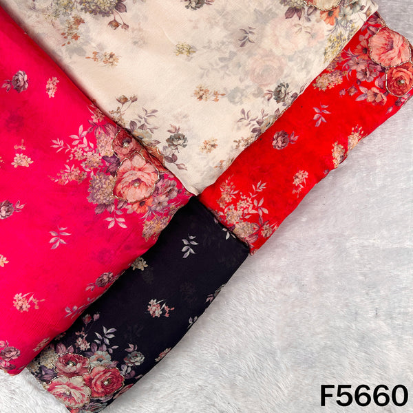 Digital Print Cut Dana Pearl Work Chinnon Chiffon Fabric - F5660