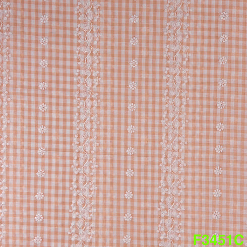 Check Thread Embroidered Cotton Fabric-F3451