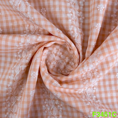 Check Thread Embroidered Cotton Fabric-F3451