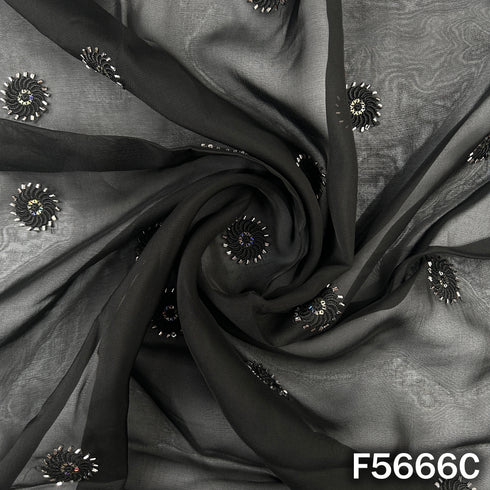 Thread Sequins Work Organza Fabric - F5666