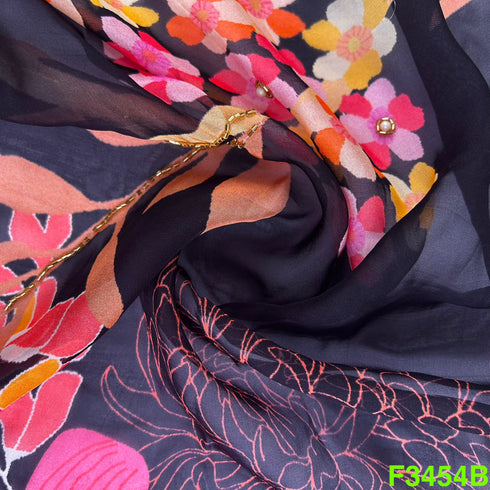 Positional Print Cut Dana Work Organza Fabric-F3454