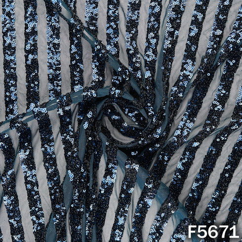 Sequins Work Lycra Net Fabric - F5671