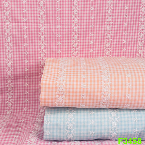 Check Thread Work Cotton Fabric-F3458
