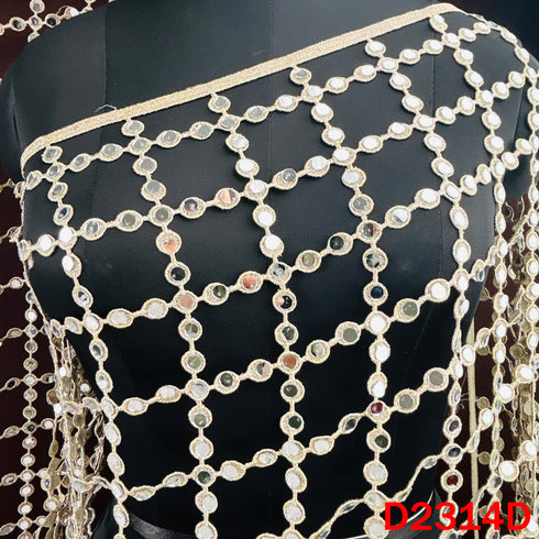 Cut Work Lace Mirror Work Dupatta - D2314