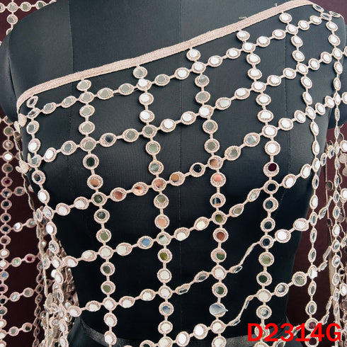 Cut Work Lace Mirror Work Dupatta - D2314