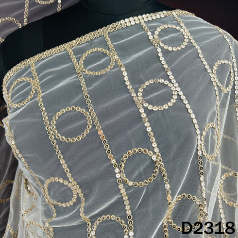 Dyeable Zari Sequins Work Net Dupatta - D2318