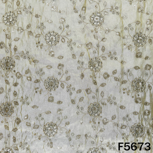 Dyeable Cut Dana Zari Sequins Work Shimmer Tissue Fabric - F5673