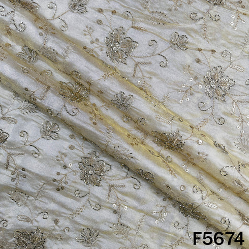 Dyeable Cut Dana Zari Sequins Work Shimmer Tissue Fabric - F5674
