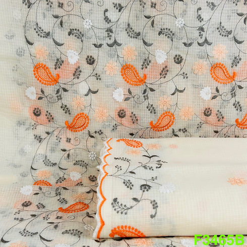 Thread Embroidered Kora Cotton Fabric-F3465