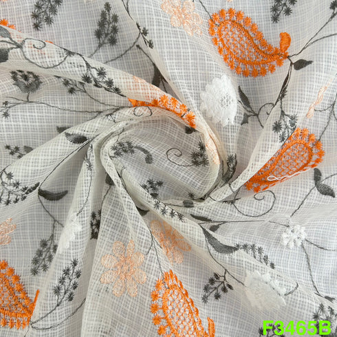 Thread Embroidered Kora Cotton Fabric-F3465